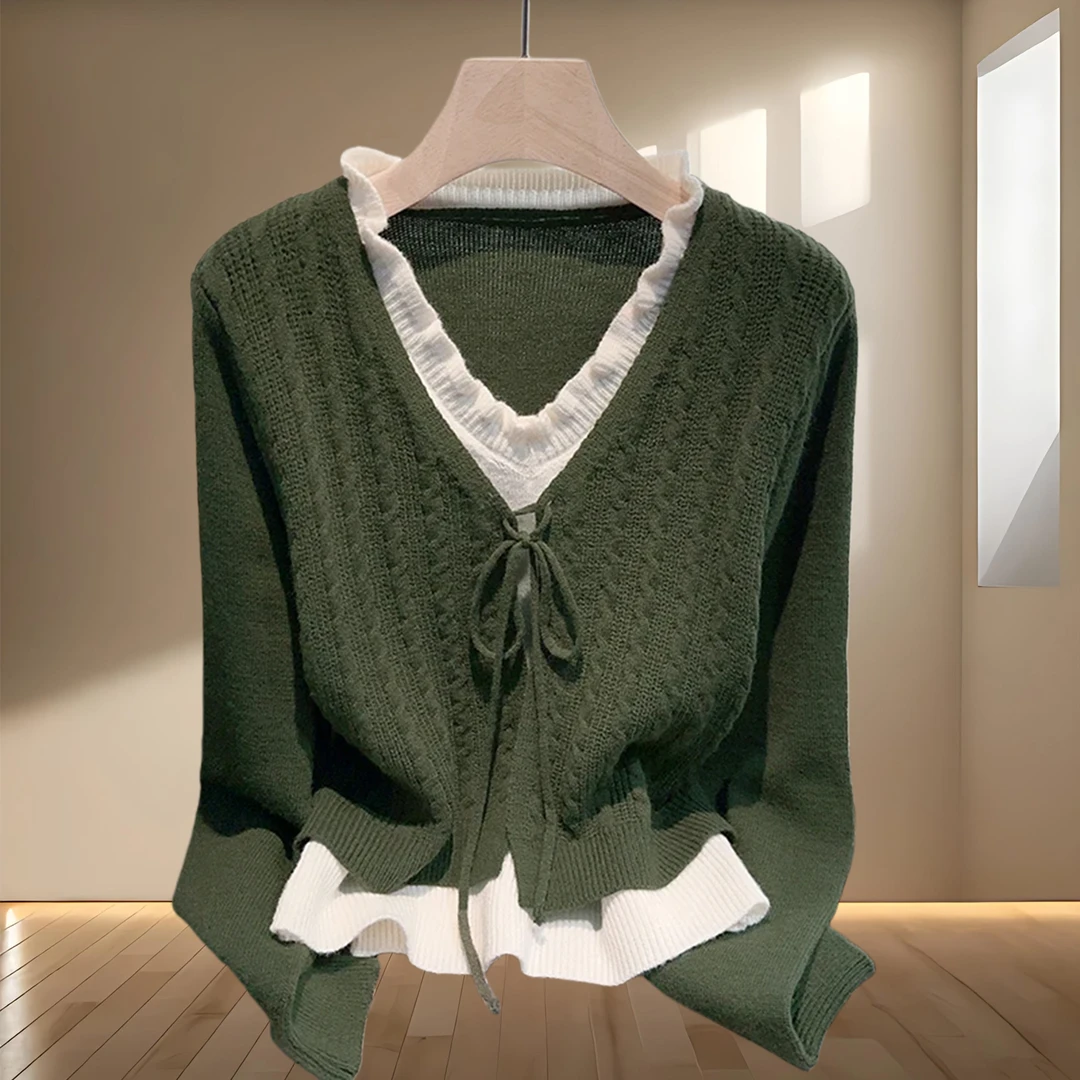 常规款百搭秋季宽松型毛衣森系减龄温柔时尚V领慵懒风长袖针织衫