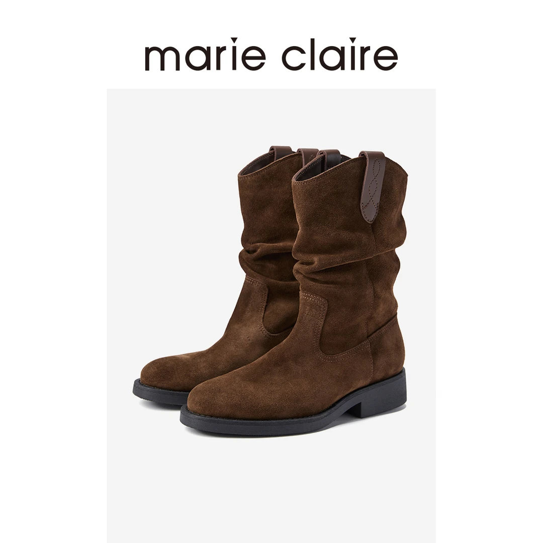 MC女鞋植鞣牛皮堆堆靴中短靴一脚蹬marieclaire女鞋