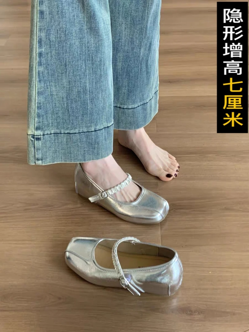 真皮法式内增高单鞋女2025新款夏季配裙子玛丽珍小皮鞋芭蕾晚晚鞋