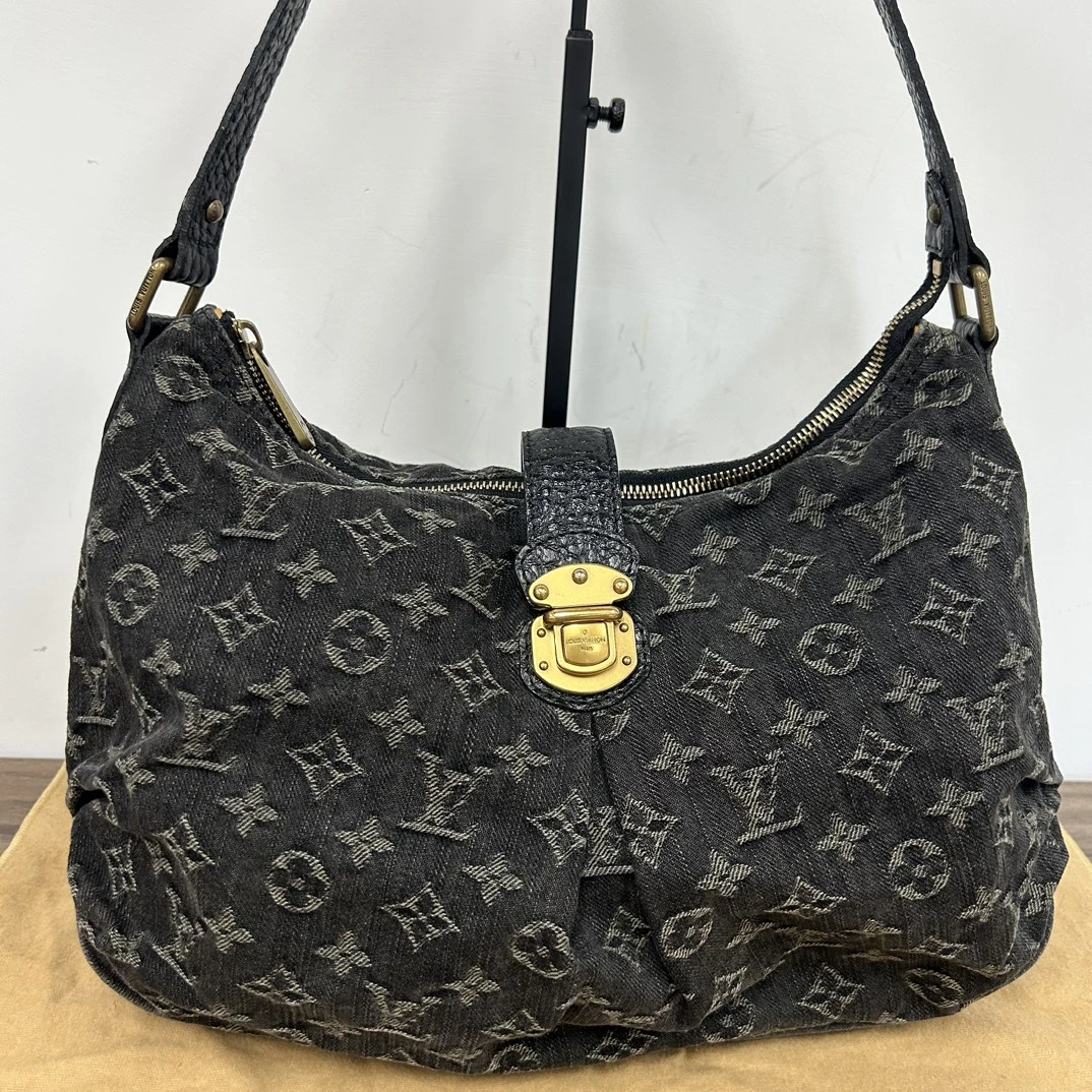 95新 LouisVuitton/路易威登 黑色牛仔丹宁元宝hobo托特包 10170