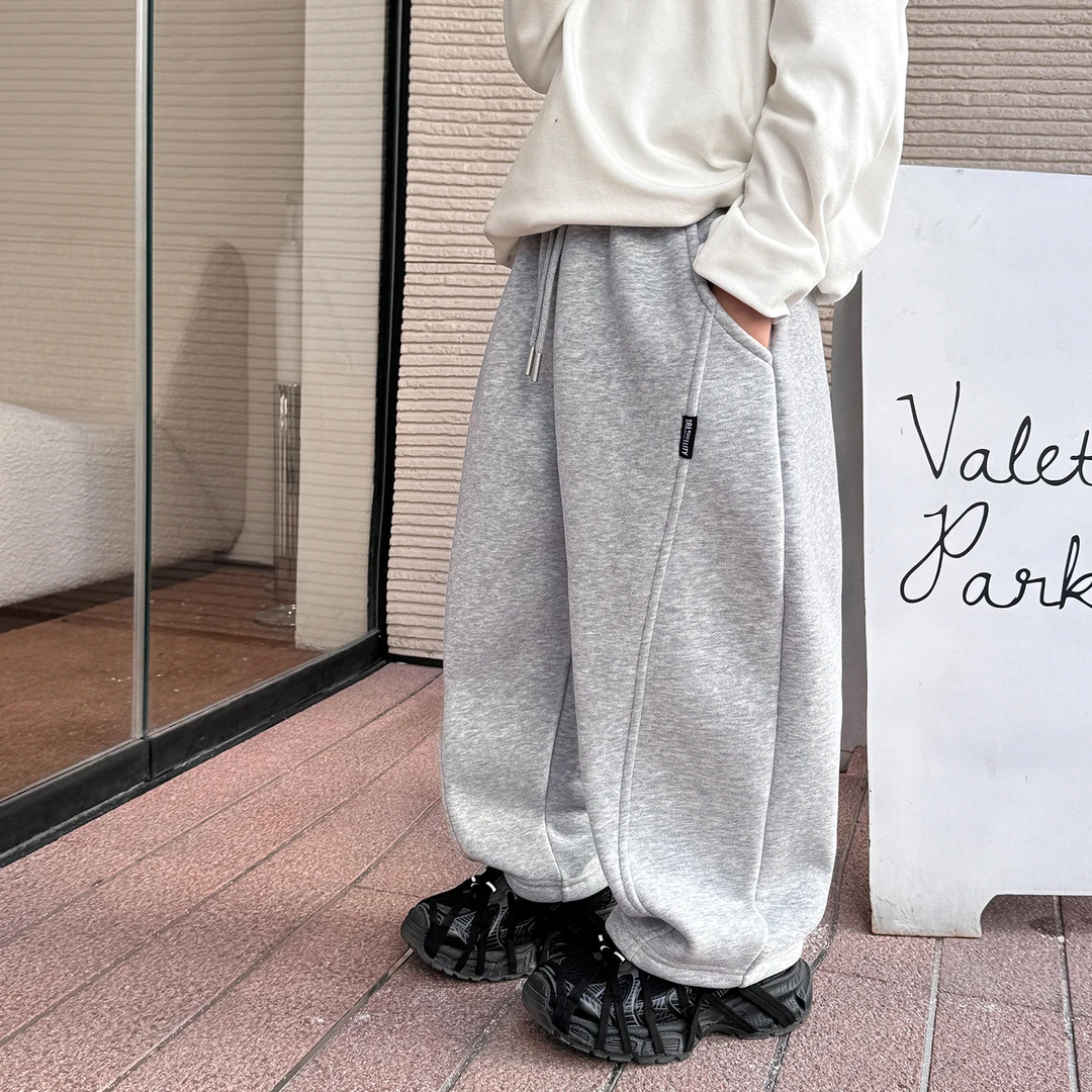 棉小班童装儿童一体绒加厚保暖弯刀裤冬季中大童宽松休闲裤AD4105