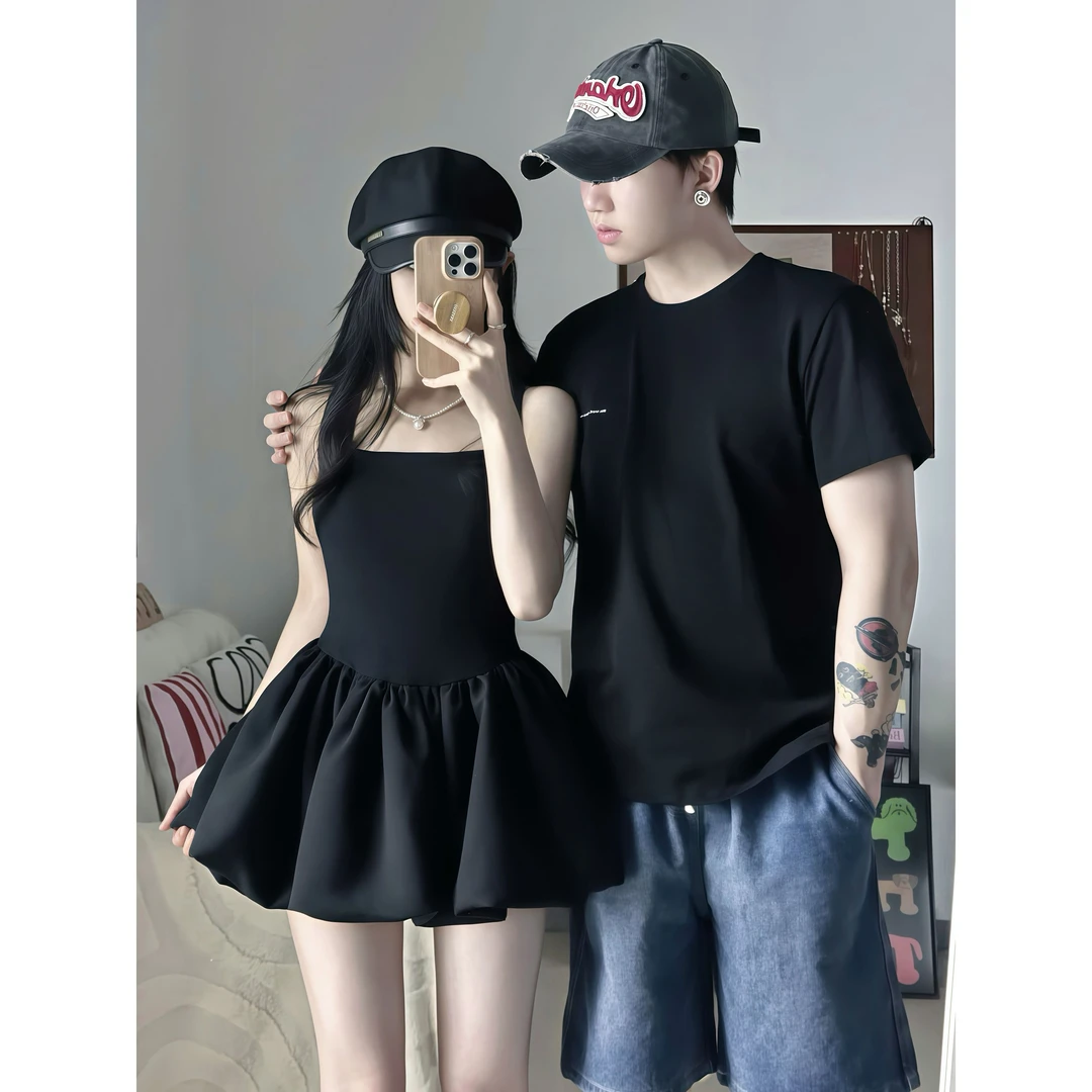 小众设计感情侣装夏季2025韩版短袖T恤女连衣裙法式一裙一衣ins潮