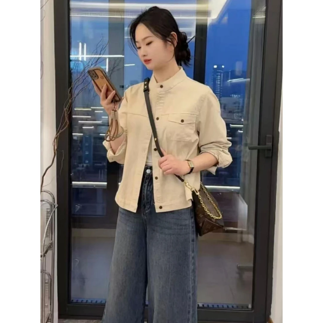 韩系立领短款外套女秋季新款小个子休闲宽松高级感夹克上衣潮