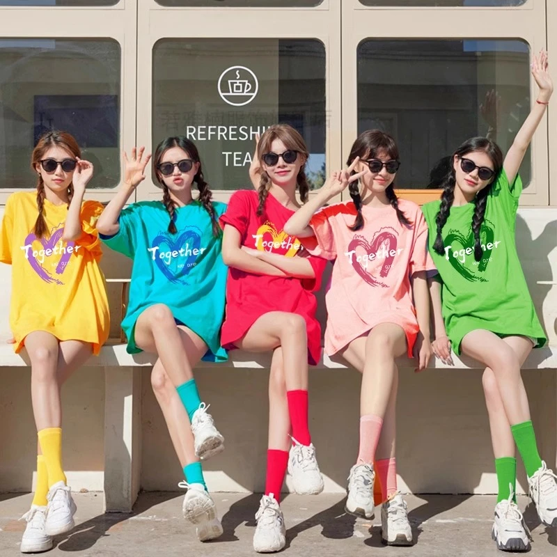 彩色T恤女2025新款闺蜜装姐妹套装夏多人出游短袖团体服定制上衣