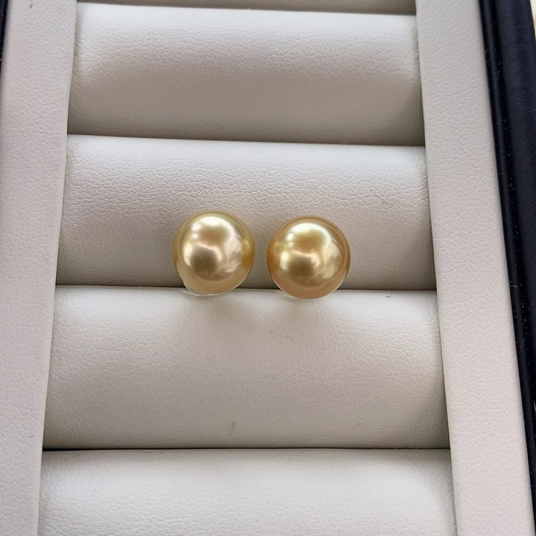 18K金镶嵌耳饰海水珍珠金珠耳钉10.4mm