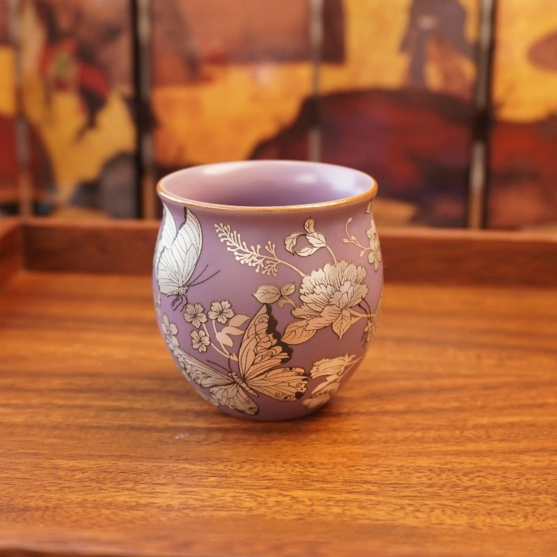 【蝶恋花·蛋杯】开片养线纯手工主人杯鎏银陶瓷精美