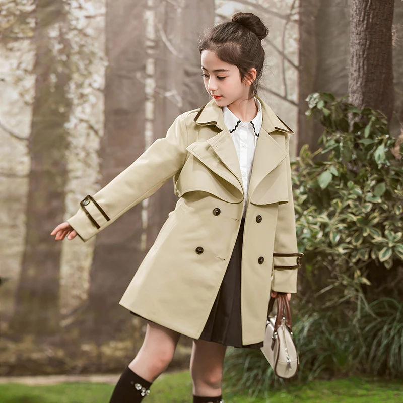 儿童风衣2025春季新款女童洋气翻领中长款上衣中大童春秋装外套