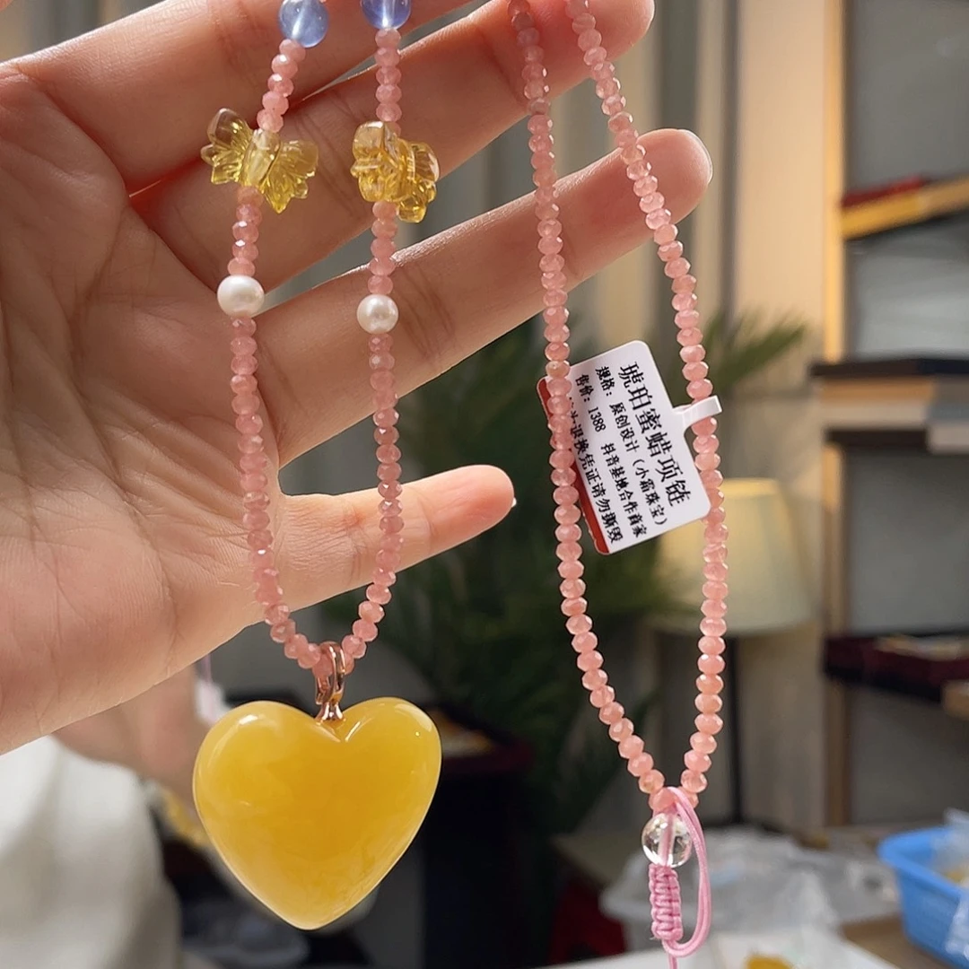 琥珀裸石银S925镀金镶嵌蜜蜡吊坠