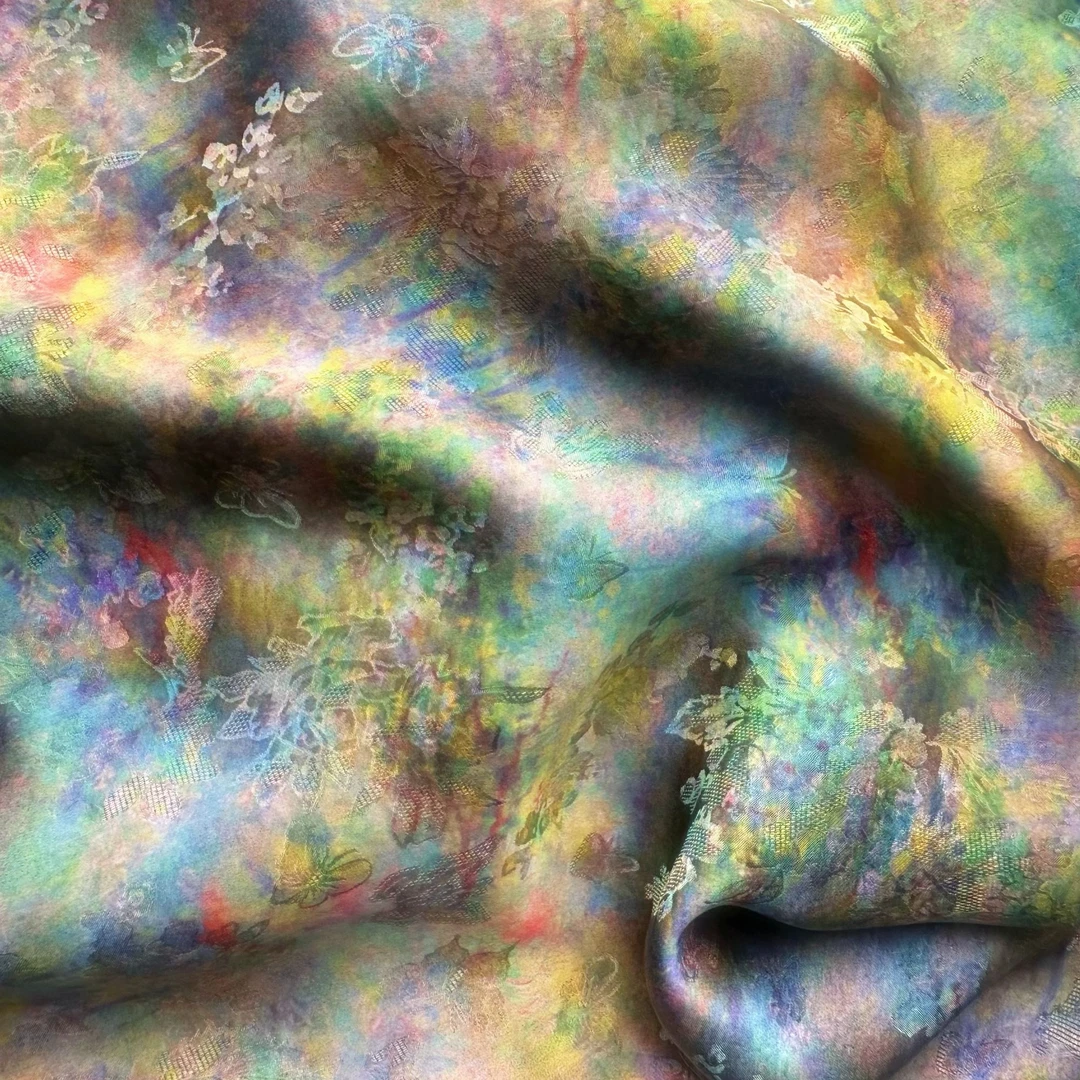 【繁花似锦】布头时装面料花萝香云纱提花绢纺莨纱重磅顺德莨绸