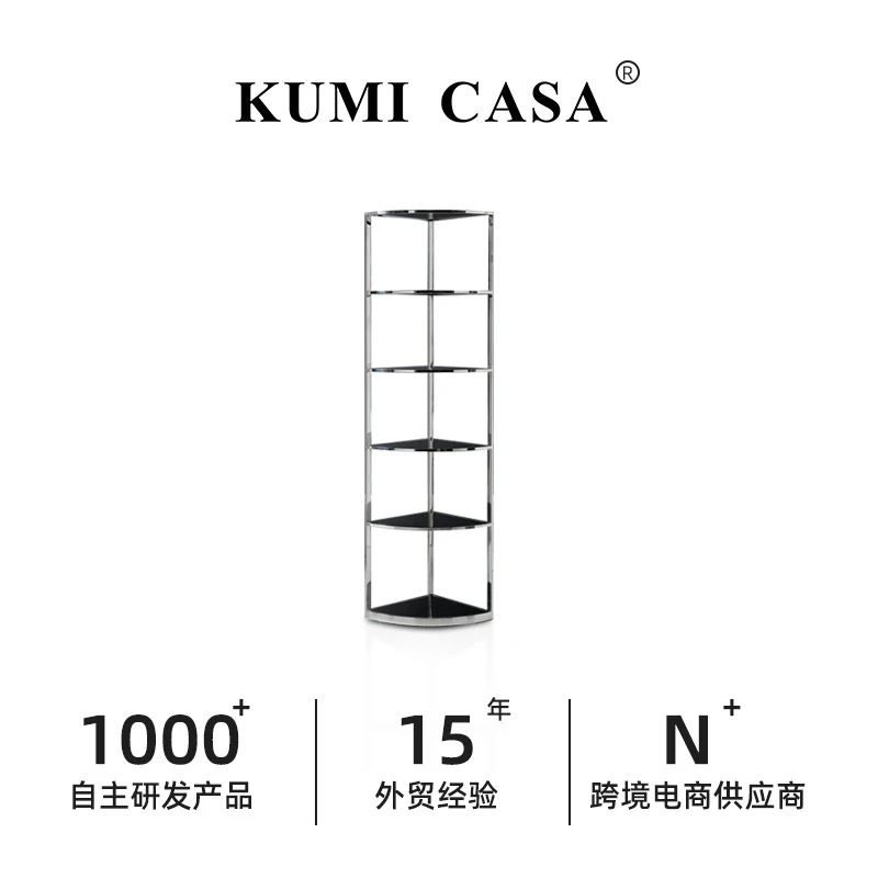 墙角不锈钢落地陈列架玻璃服装店置物架轻奢酒柜透明展示柜收纳架