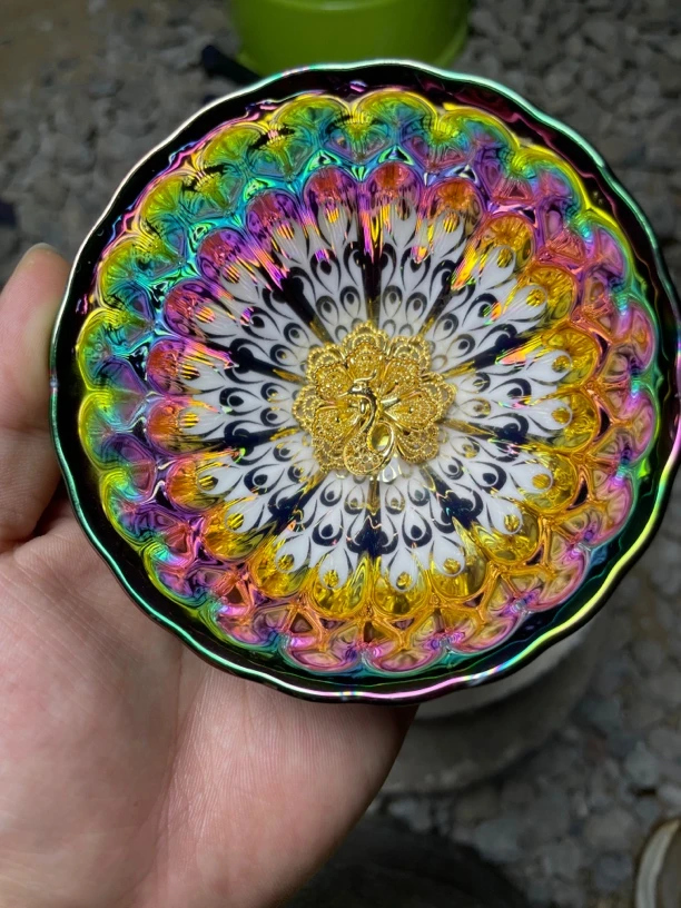 高端瓷器 七彩梦幻雀羽杯 主人杯