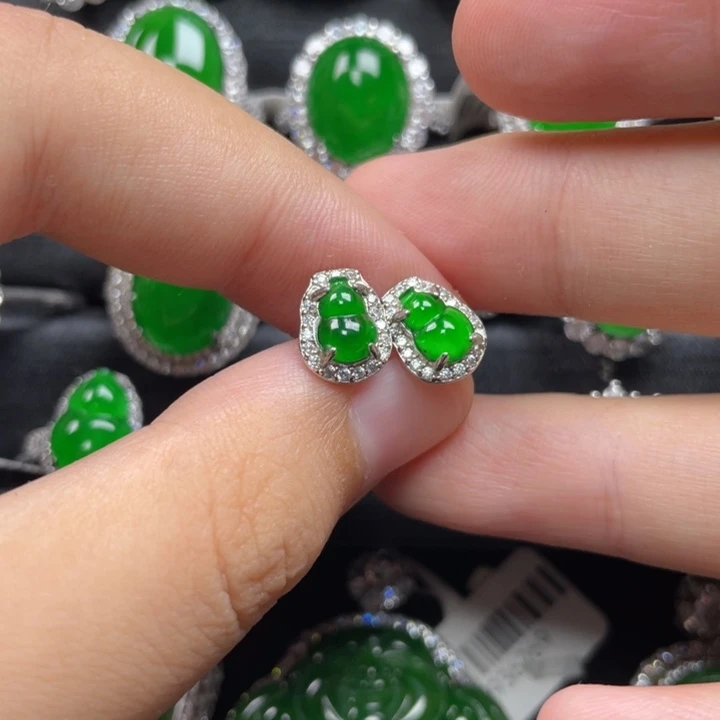 翡翠银S925镶嵌耳饰耳钉