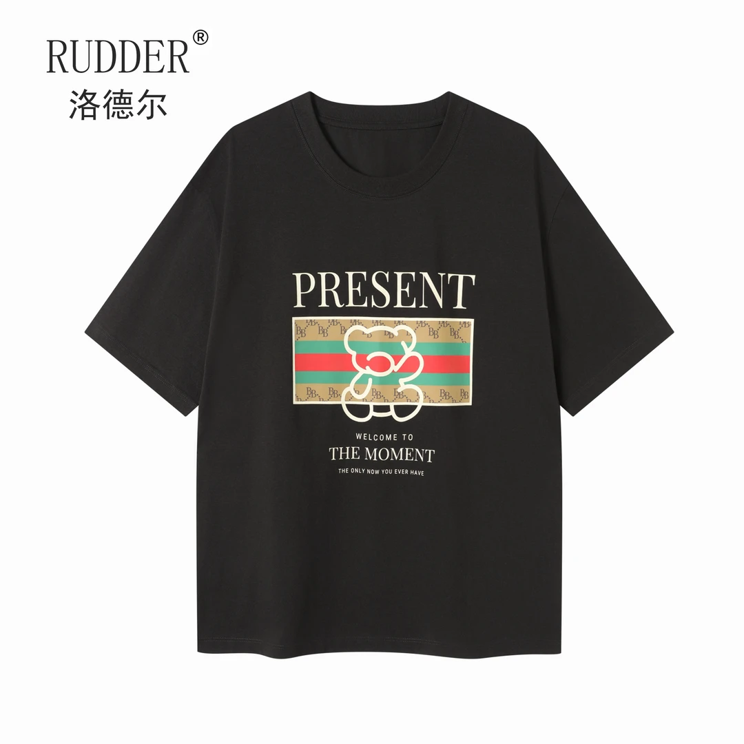 Rudder/洛德尔200g小熊印花潮流防晒凉感T恤卡通百搭男士夏天短袖