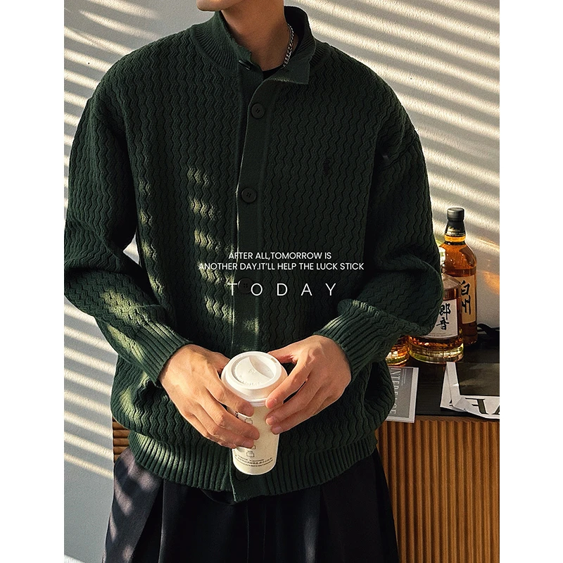 秋季时尚百搭潮流线条拼接男士开衫毛衣个性休闲舒适商务针织外套