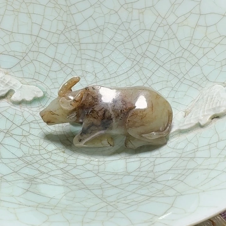 川***页瓷片双鱼青瓷开片大碗