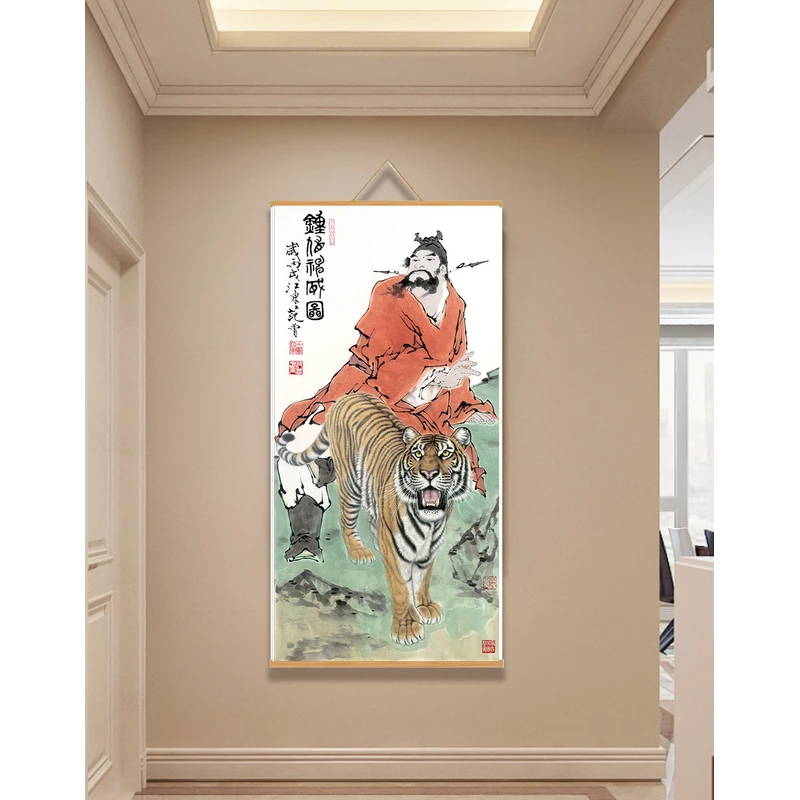 【72钟馗跨虎】60x120cm现代简约挂轴装饰画办公室家居装饰画
