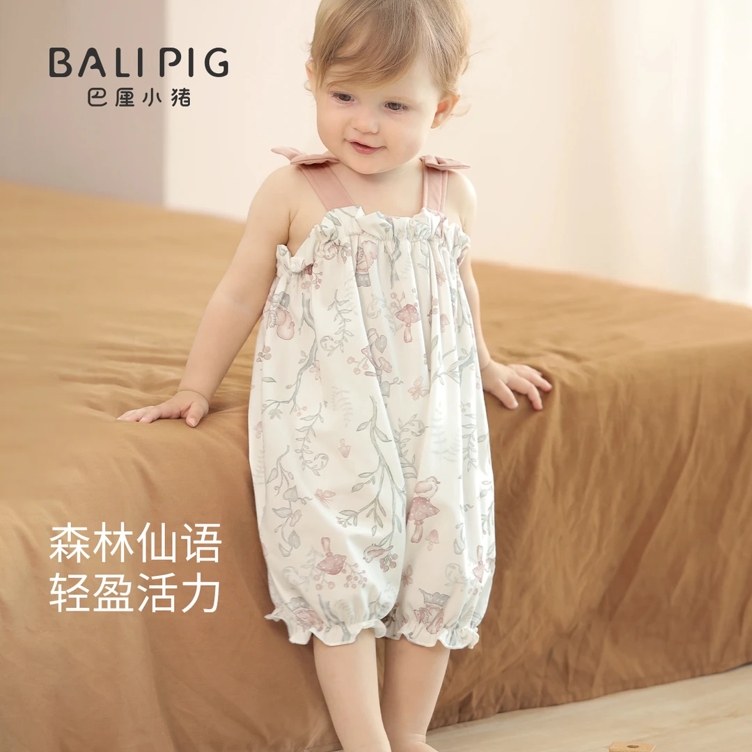 婴儿衣服女宝夏季薄款背带裤小月龄公主装外出哈衣宝宝吊带连体衣