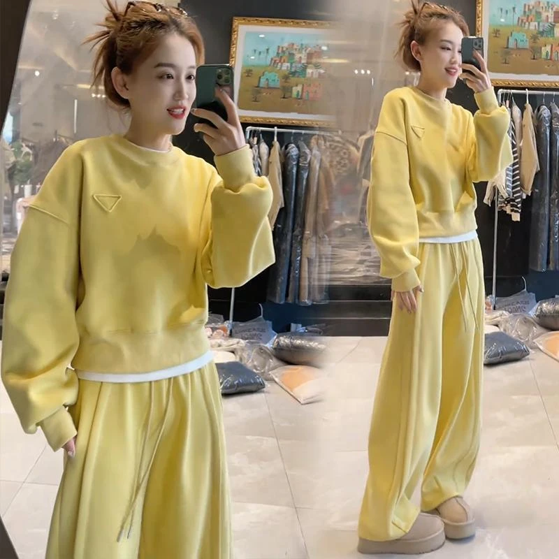 时尚韩版休闲运动套装女2025春秋新款设计感短款卫衣洋气两件套潮