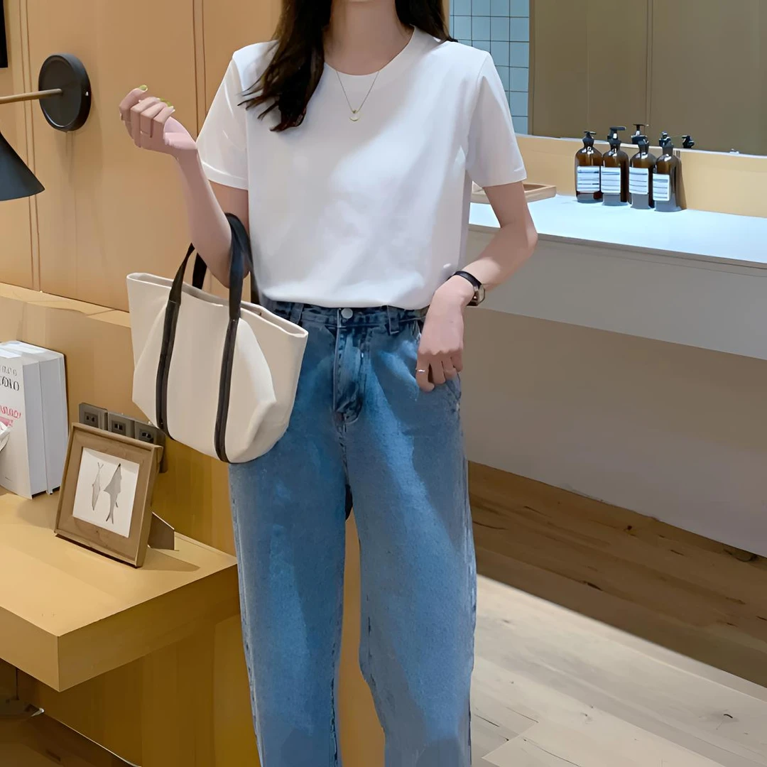 兵哥家欧货白色纯棉短袖t恤女显瘦百搭T纯色ins街头夏季圆领