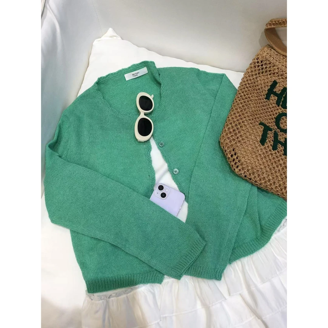 路一.韩国 Seoul苹果绿 马海毛针织开衫 DP20250206036