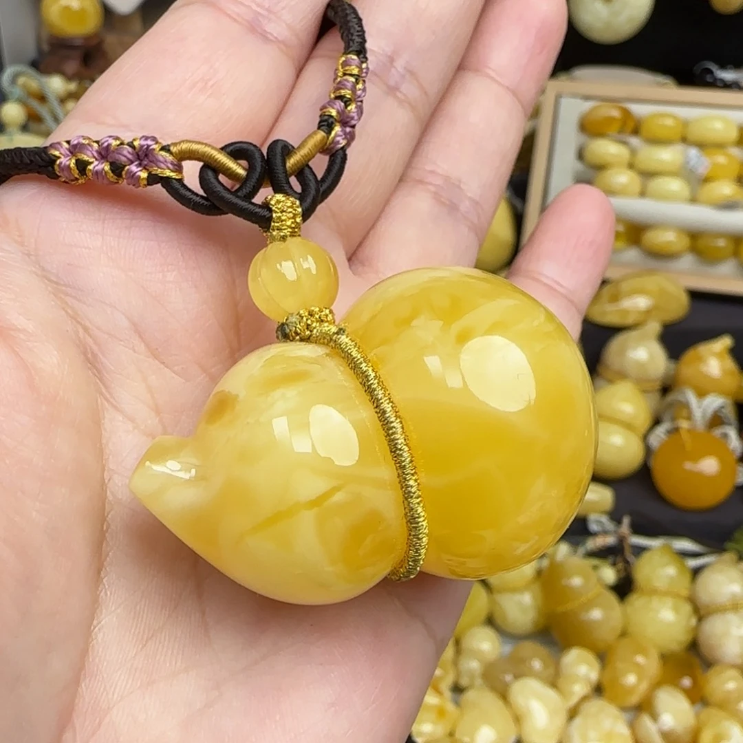 未镶嵌套链琥珀天然妖花蜜蜡葫芦吊坠