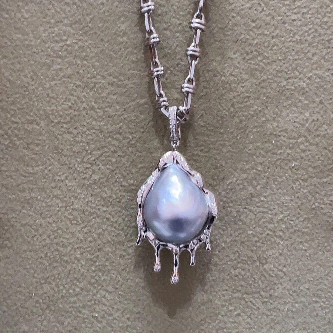 海水珍珠吊坠(赠链)银S925镶嵌小***柔