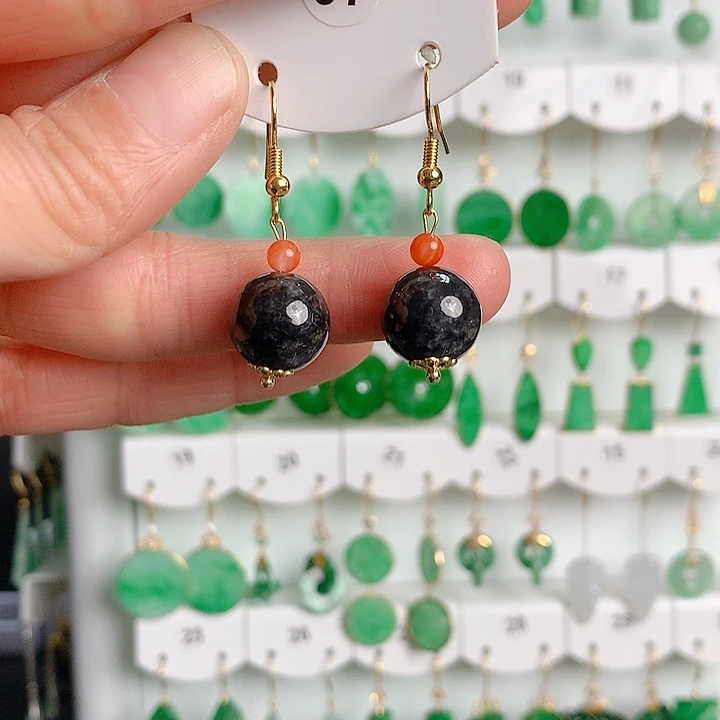 翡翠耳饰银S925镶嵌翡翠