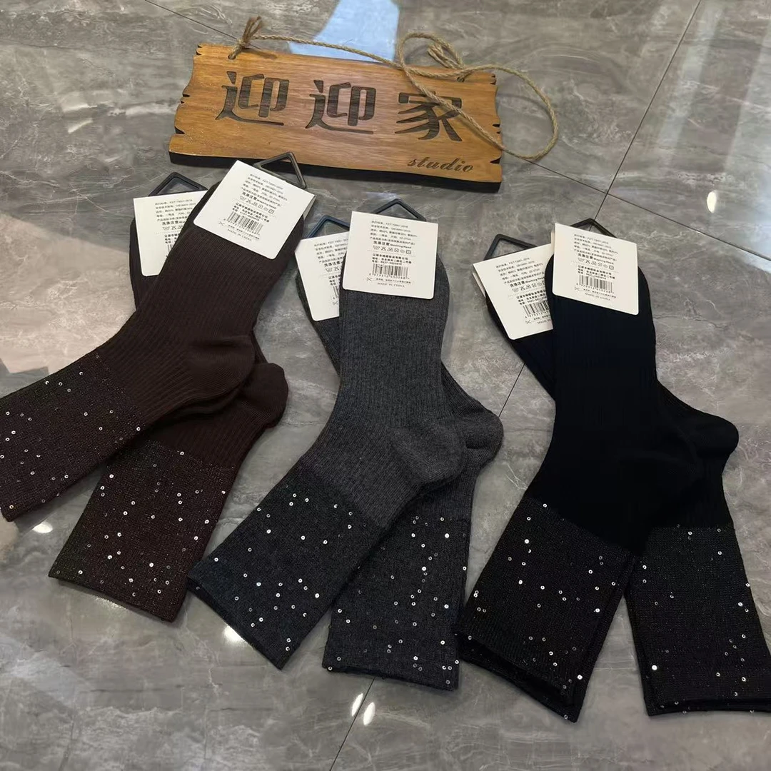 【乔家】WZ-002袜子女堆堆袜秋冬季韩系满天星亮片纯色百搭欧货洋气