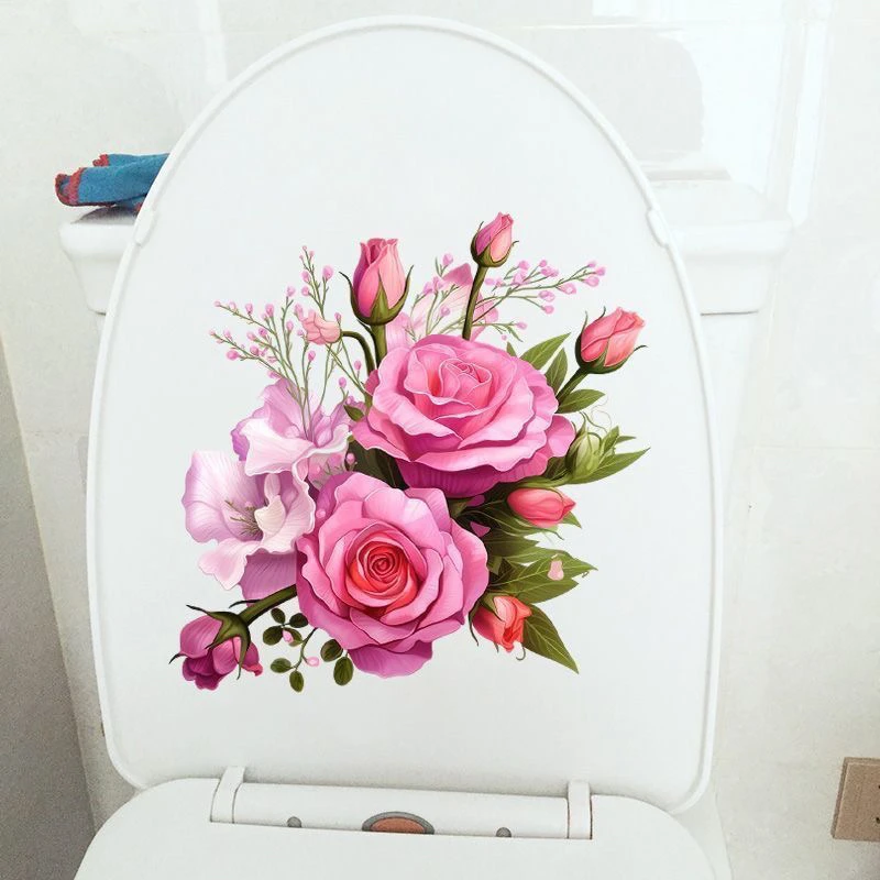 马桶瓷砖墙贴画厕所马桶盖卫生间贴纸创意浴室花卉装饰防水墙贴