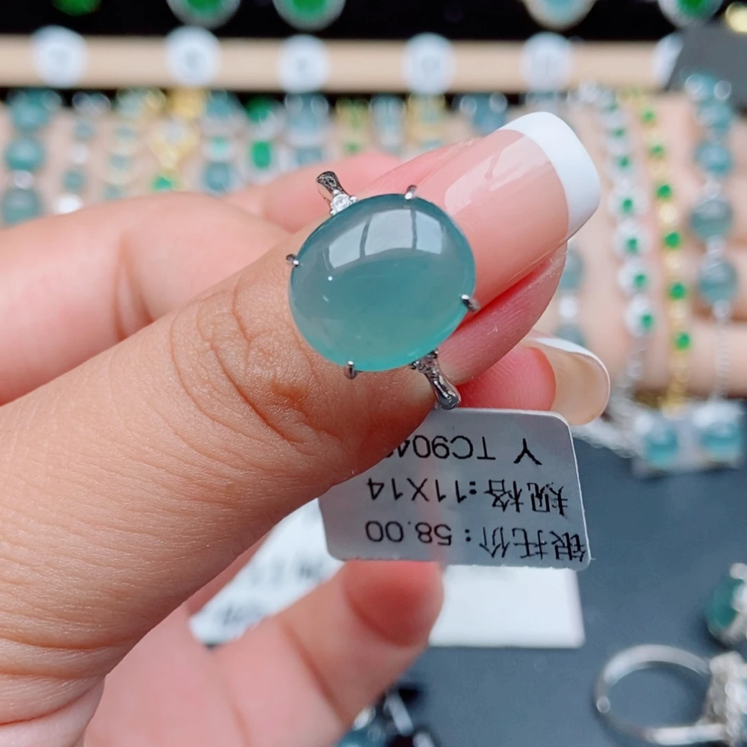 翡翠银S925镶嵌戒指40