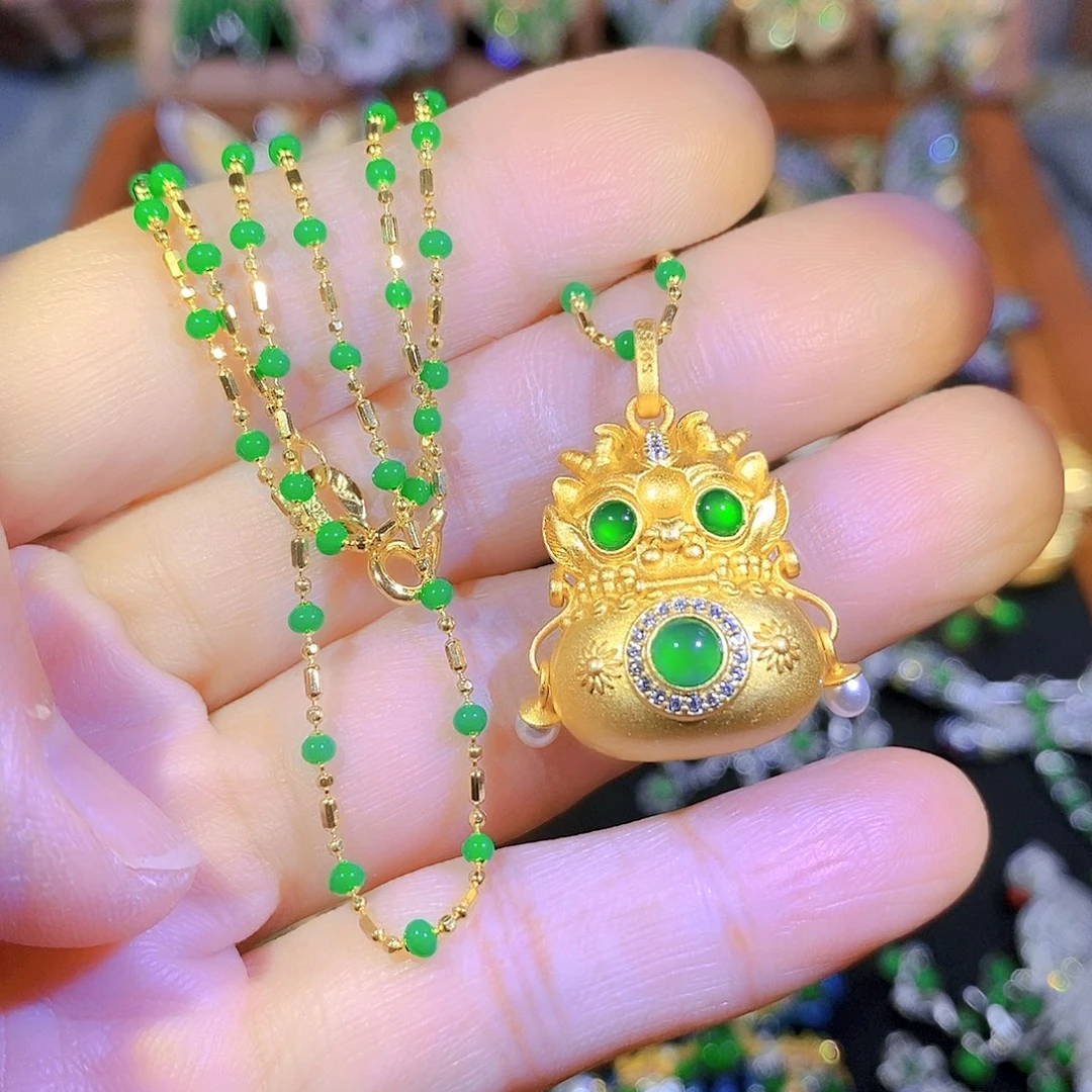 吊坠(不含链)银S925镶嵌翡翠