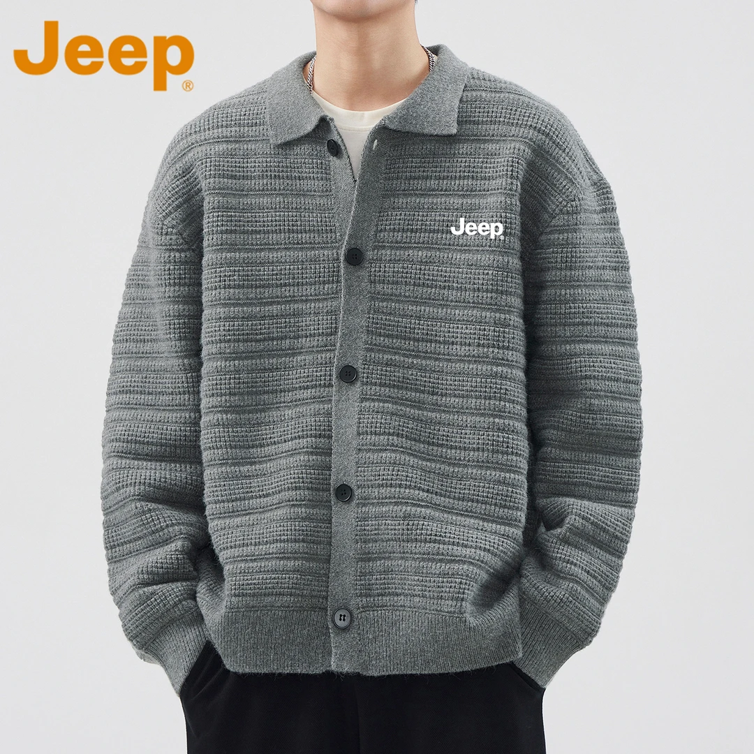 JEEP吉普美式翻领针织衫毛衣男款秋季宽松休闲慵懒开衫长袖外套男