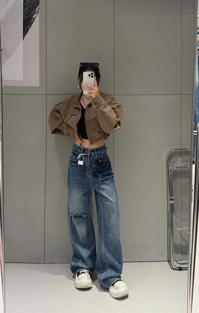 【CPO522】秋季新款中高腰宽松显瘦宽松直筒牛仔裤