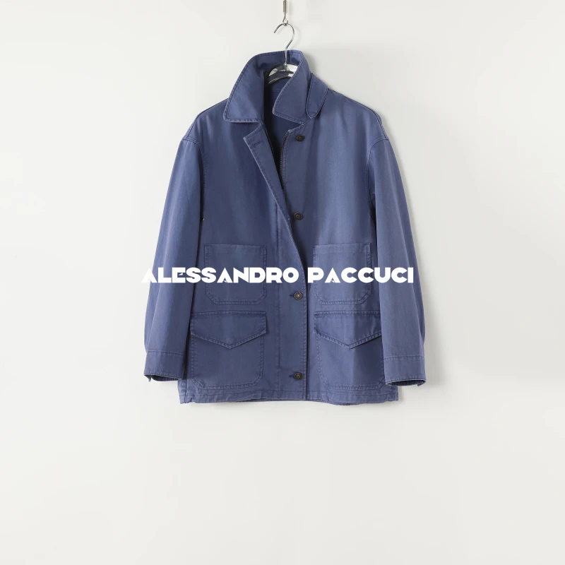 AP洛哥52084WT【法工】翻领100棉蓝色多口袋工装风时尚百搭牛仔外套
