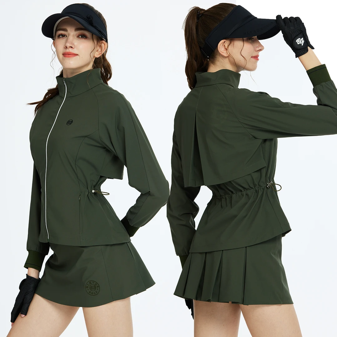 薄款防风防泼水拉绳女士长袖新款高尔夫外套女上衣秋冬高领风衣