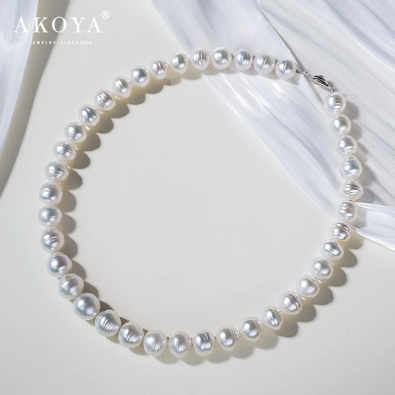 AKOYA海水澳白珍珠螺纹满珠SP项链S925银10-12强光时尚1238