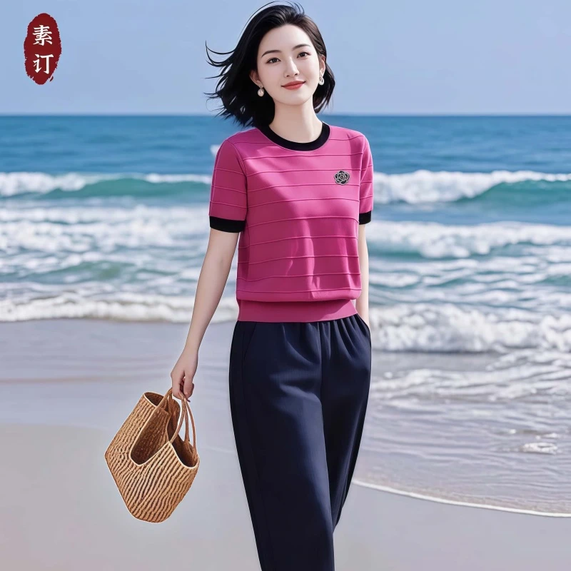 素订女装原创品牌旗舰店洋气山茶遮肉针织衫+橡筋宽松舒适休闲裤