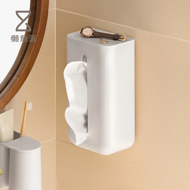 懒角落洗脸巾收纳盒壁挂式免打孔浴室卫生间多功能厨房纸巾置物架