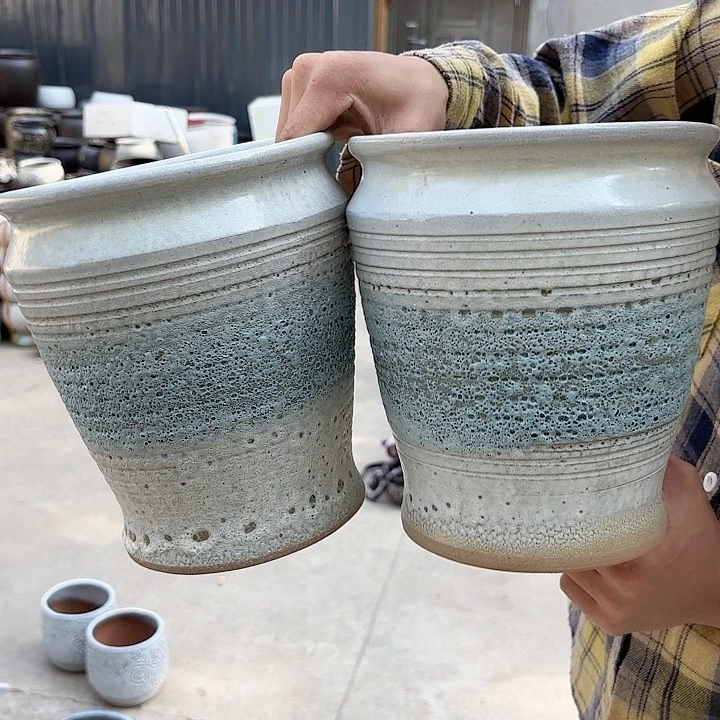 紫砂茶碗蓝泡泡两个口径19高度22