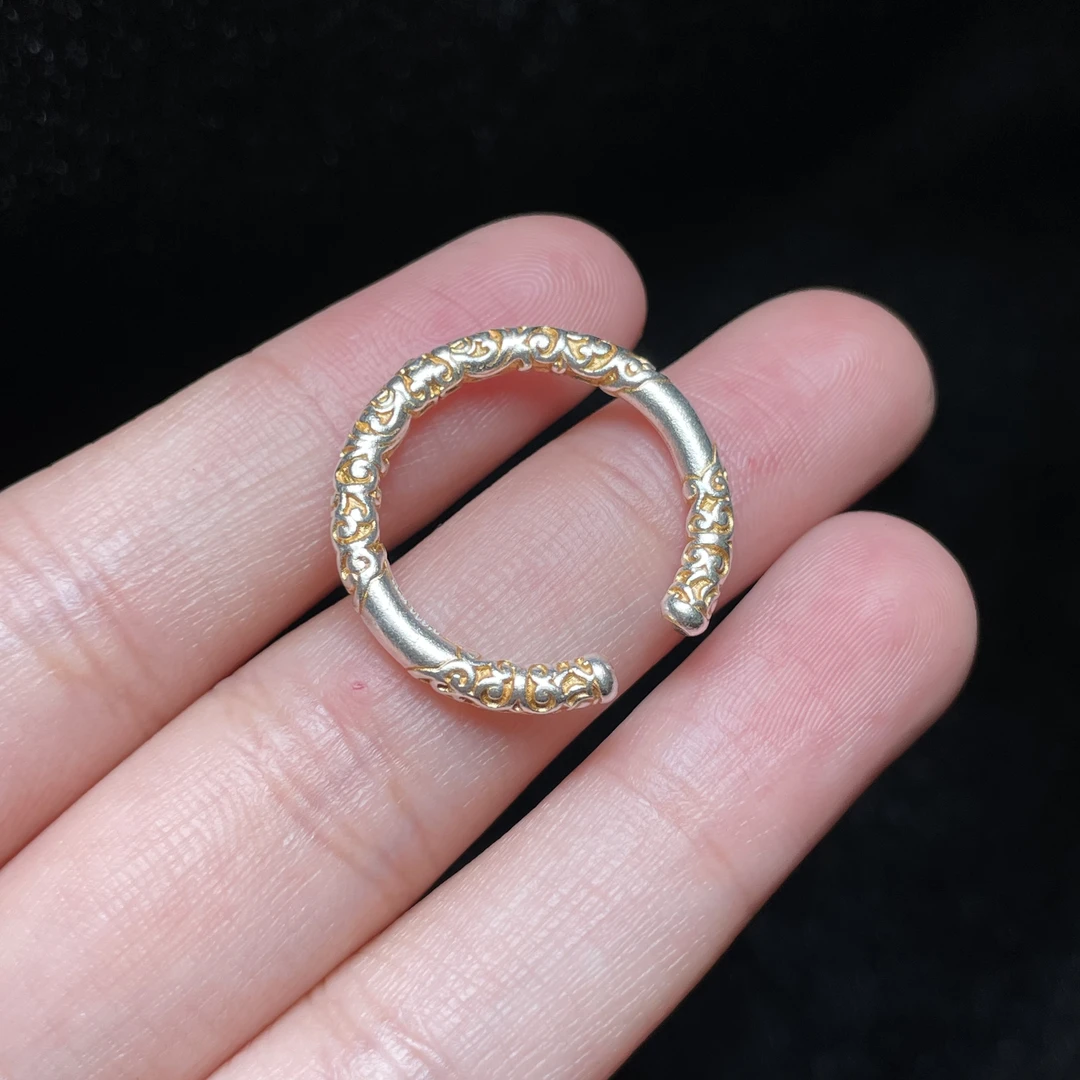 足银银制品 【玉氏甄选】足银999.9描金卷草纹古法戒指 CAN2780074