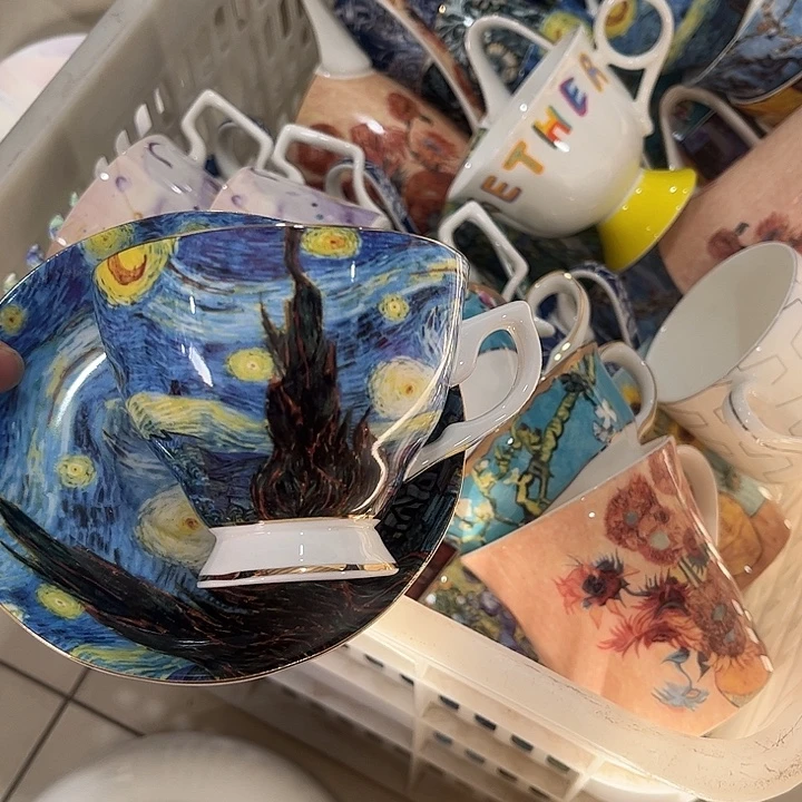 瓷片微瑕骨瓷咖啡杯碟星空一套