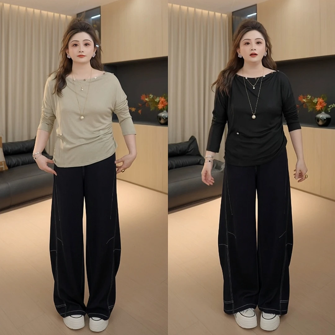 【胖佳佳】现货~静奢之美~醋酸解构上衣 秋季新款长袖T恤H625Y12438