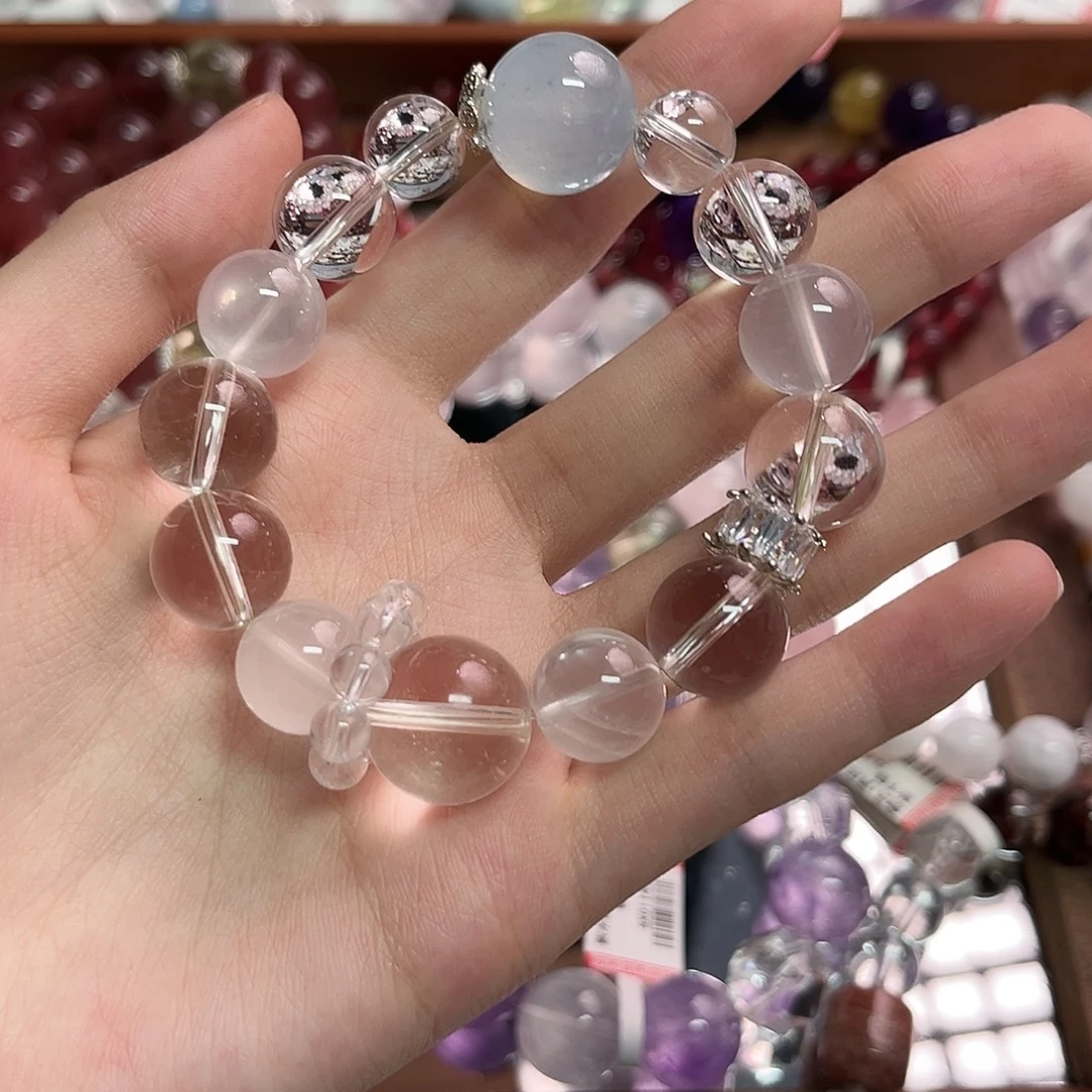 手链水晶未镶嵌白水晶加奶白晶海蓝宝