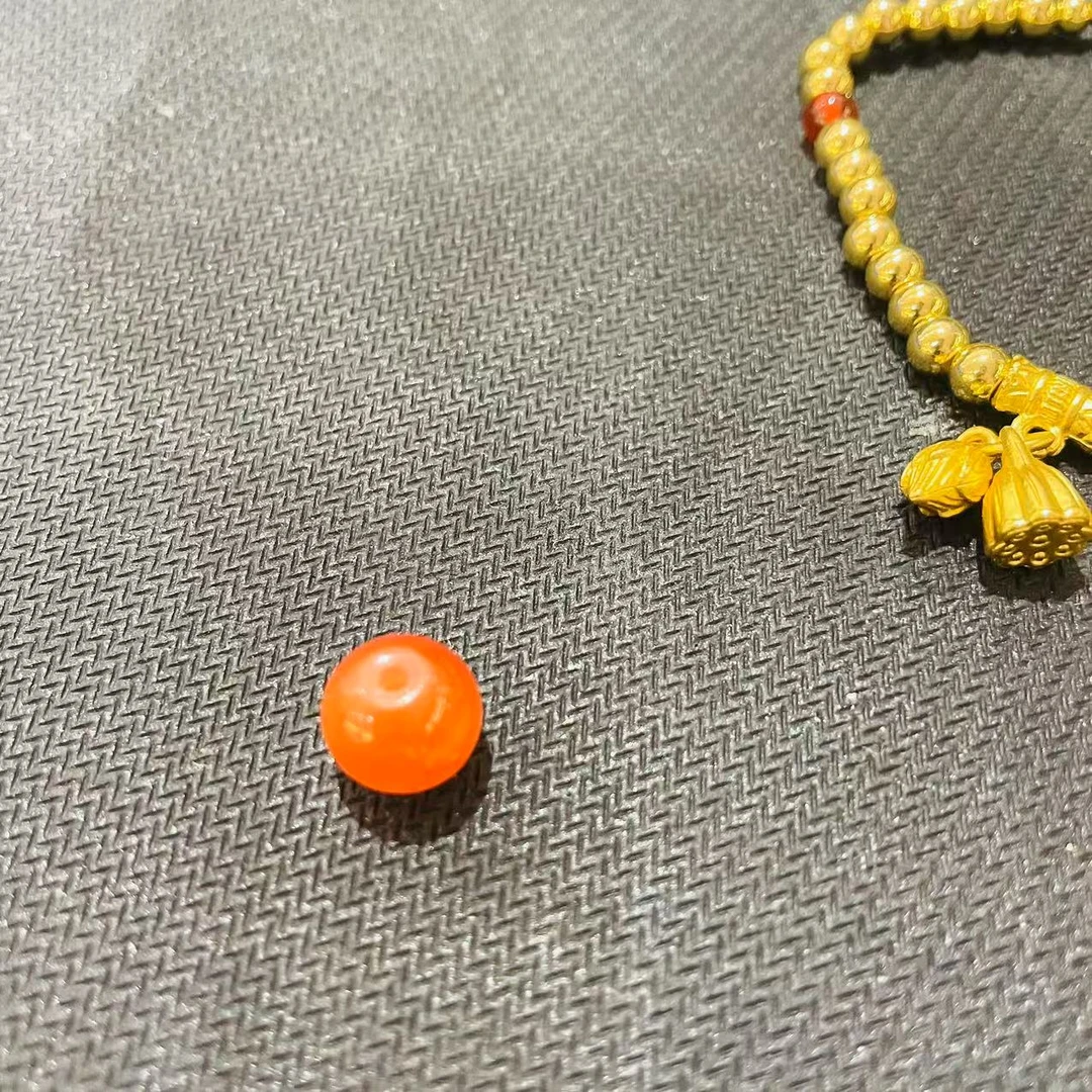 Q88甄品严选足金24K黄金单颗卡5MM光面金珠DIY玛瑙手串J136