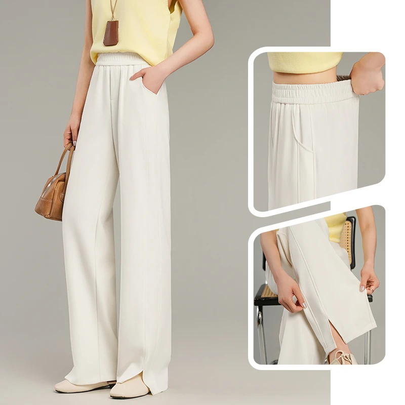 窄版阔腿裤子女春夏薄款高腰垂感开叉直筒裤宽松香蕉休闲运动长裤