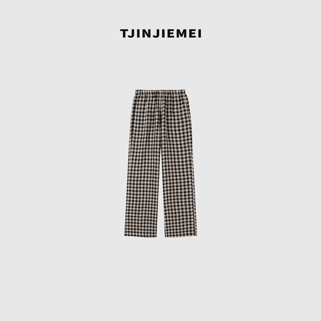 T井姐妹【格子裤】设计感春季气质直腿裤宽松显瘦显高裤子