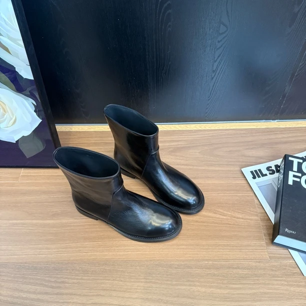 AMOAF油蜡羊皮靴新品平底英伦风切尔西短筒百搭靴子 AF2038-1