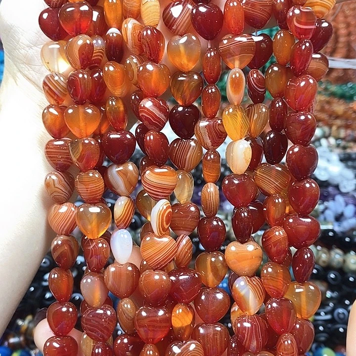 玛瑙/玉髓未镶嵌珠宝半成品缠丝玛瑙爱心卡12mm