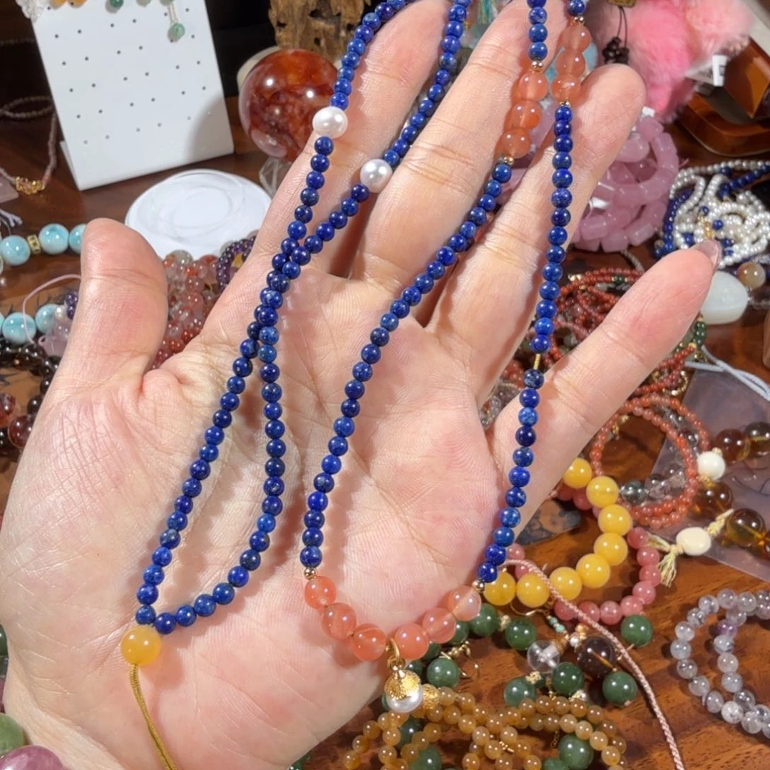 水晶手链银S925镶嵌青金石南红项链