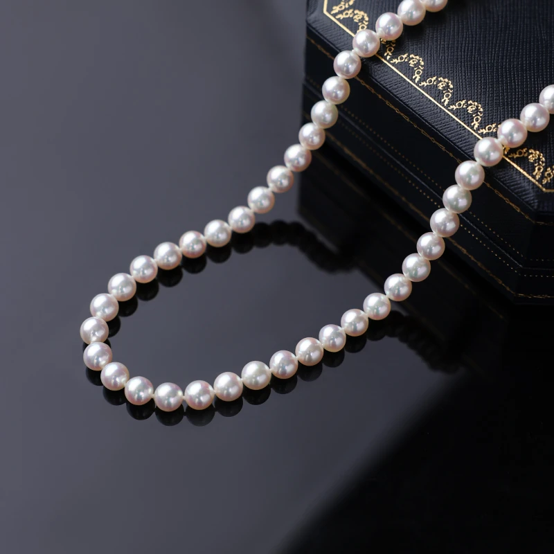 无调色Akoya珍珠项链14K金吉尔德串链7-8mm镜面光*多样性发一